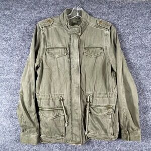 Lucky Brand‎ Jacket Womens Medium Green Full Zip Utility Military Pockets Chore